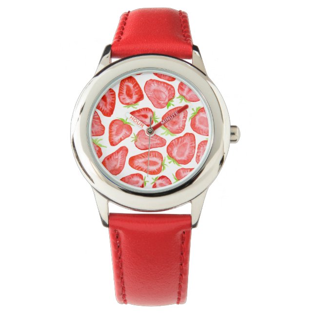 Watercolor strawberry slices pattern watch (Front)