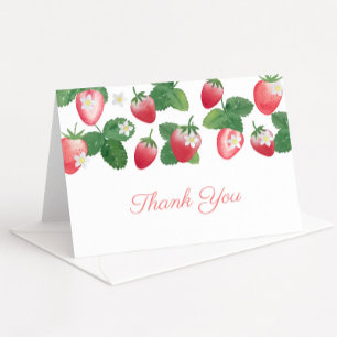 Watercolor Strawberry Summer Baby Shower Letterpress Thank You Card