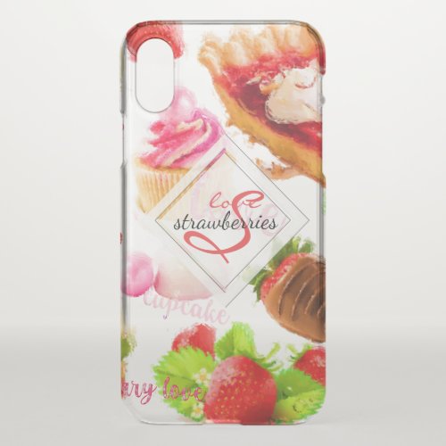 Watercolor Strawberry Sweets Love Monogram iPhone X Case