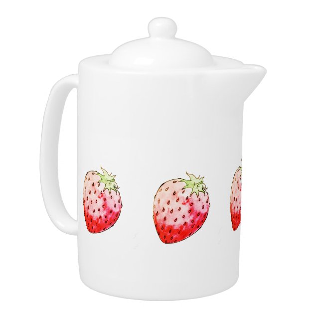 watercolor strawberry  teapot (Left)