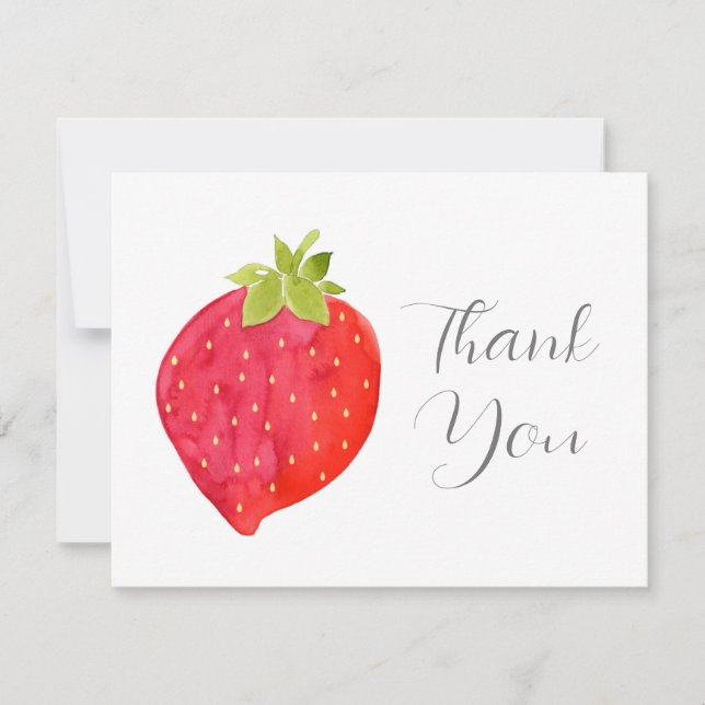 Watercolor Strawberry Thank You Card (Front)