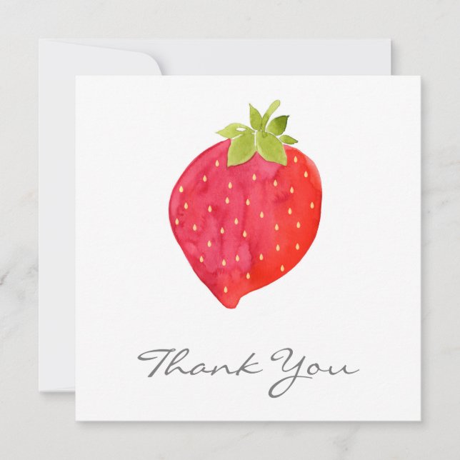 Watercolor Strawberry Thank You Card (Front)