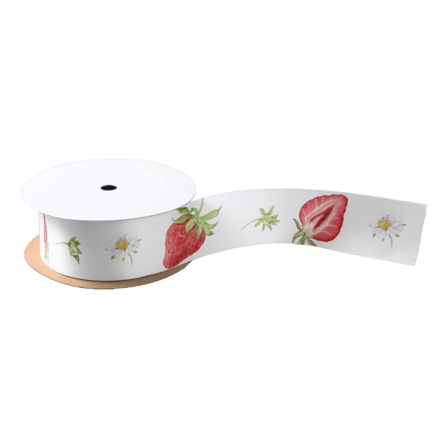 Watercolor Strawberry Theme Party Pattern Gift Satin Ribbon (Spool)