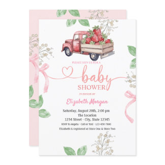 Watercolor Strawberry Truck Baby Shower Invitation