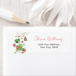 Watercolor Strawberry with Butterfly Address Label