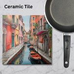 Watercolor Street in Venice  Ceramic Tile<br><div class="desc">This exquisite ceramic tile captures the enchanting allure of Venice with its meticulously handcrafted watercolor illustration of a picturesque Venetian street. The vibrant hues dance across the surface, mimicking the reflection of the sun on the city's famous canals, and inviting the viewer to step into a world of serene beauty....</div>
