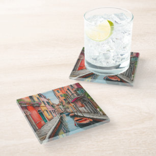 Watercolor Street in Venice Glass Coaster