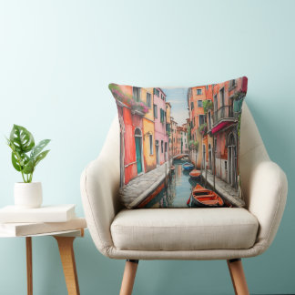 Watercolor Street in Venice Large Throw Throw Pillow