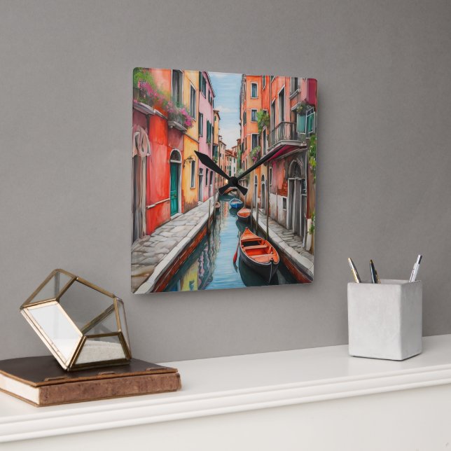 Watercolor Street in Venice  Square Wall Clock (Office)
