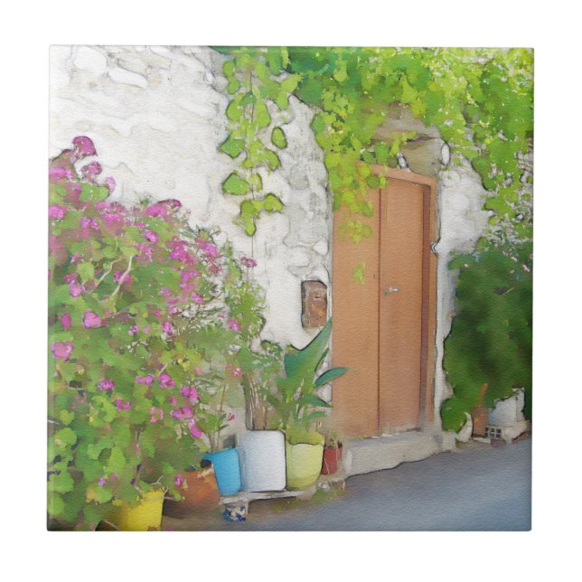 Watercolor street view ceramic tile (Front)