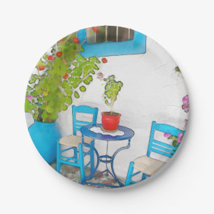 Watercolor street view paper plates