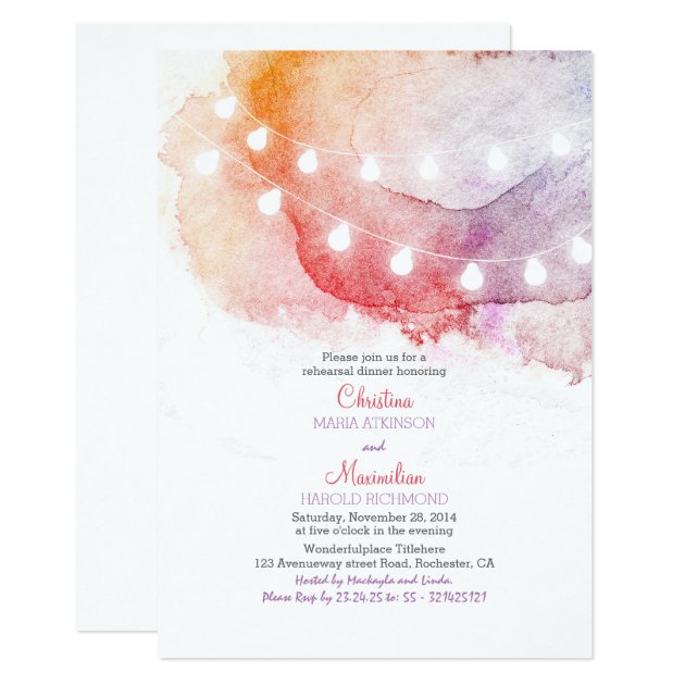 Watercolor String Lights Elegant Rehearsal Dinner Invitation