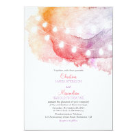 watercolor string lights elegant wedding card