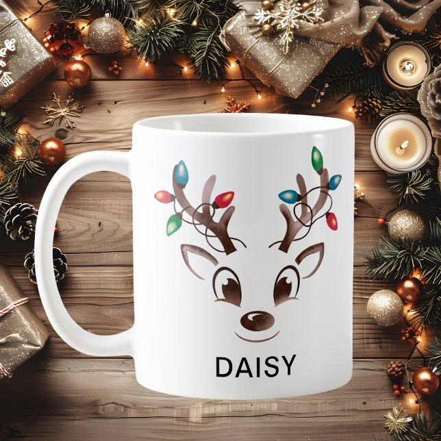 Watercolor String Lights Reindeer Custom Name Coffee Mug (Watercolor String Lights Reindeer Custom Name Coffee Mug
)