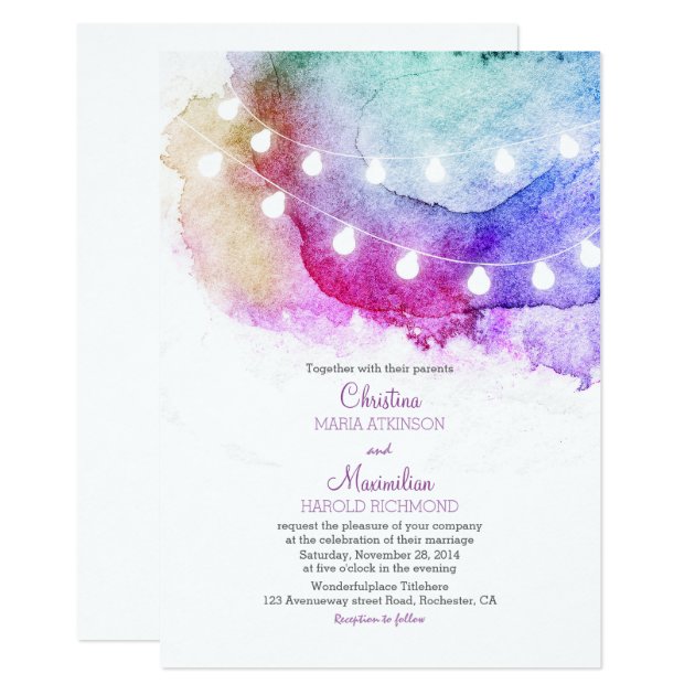 Watercolor String Lights Romantic Wedding Invitation