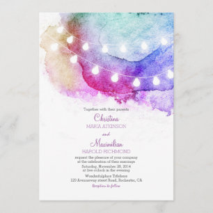 watercolor string lights romantic wedding invitation