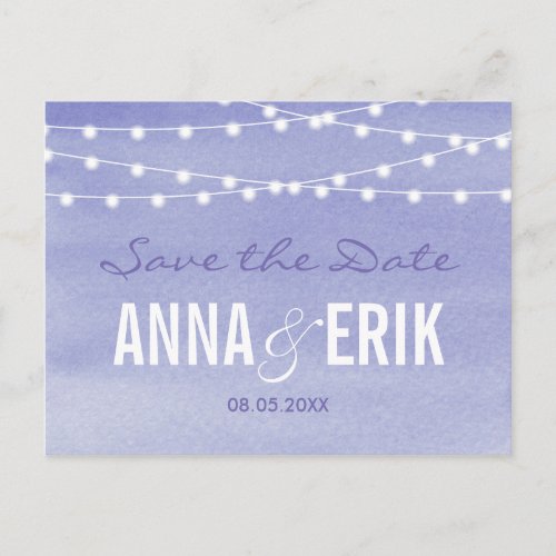 Watercolor String Lights Save The Date Postcard