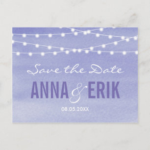 Watercolor String Lights Save The Date Postcard