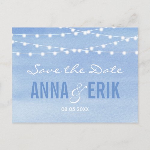 Watercolor String Lights Save The Date Postcard