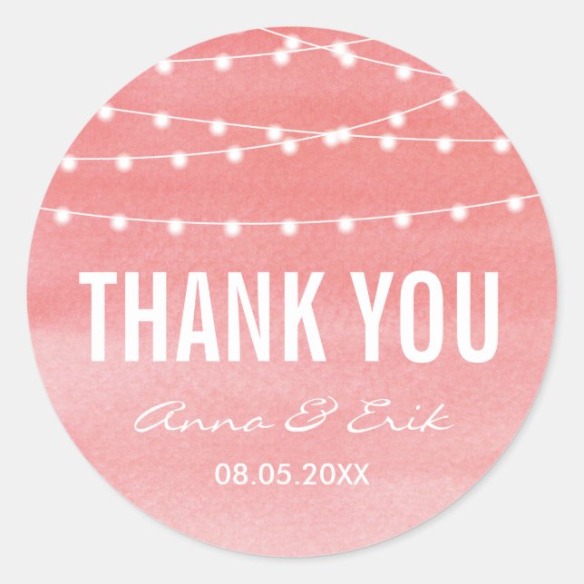 Watercolor String Lights Wedding Classic Round Sticker (Front)