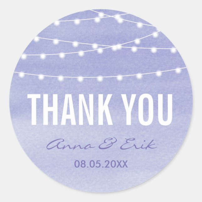 Watercolor String Lights Wedding Classic Round Sticker (Front)