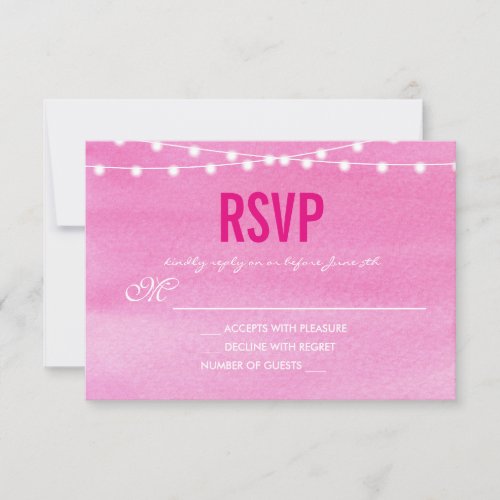 Watercolor String Lights Wedding RSVP Card