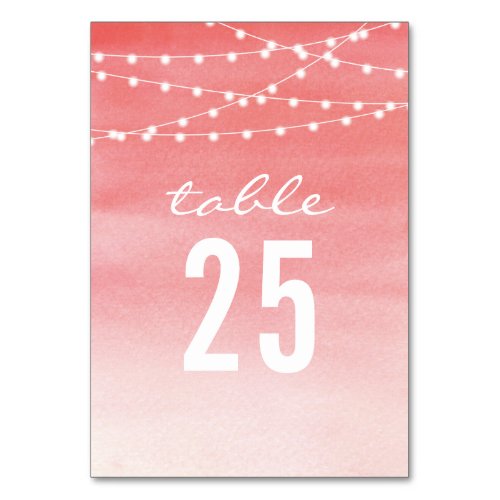Watercolor String Lights Wedding Table Number