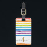 Watercolor Stripe Monogram Script Custom Luggage Tag<br><div class="desc">Add a name and initial to this colorful rainbow watercolor stripe luggage tag to create a unique one of a kind vacation gift or treat yourself to a bright and bold monogrammed luggage tag for your next adventure</div>