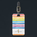 Watercolor Stripe Monogram Script Custom Luggage Tag<br><div class="desc">Add a name and initial to this colorful rainbow watercolor stripe luggage tag to create a unique one of a kind vacation gift or treat yourself to a bright and bold monogrammed luggage tag for your next adventure</div>