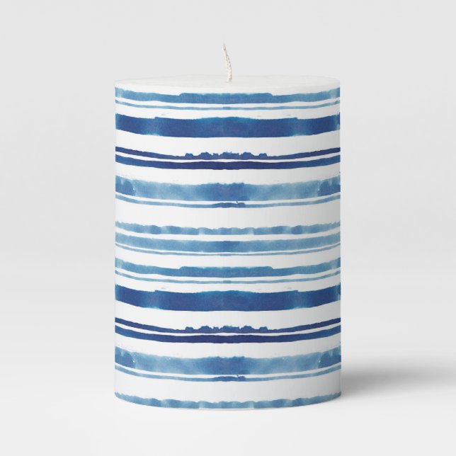 Watercolor Stripe Pillar Candle (Front)