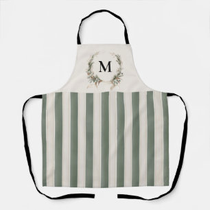 Watercolor Striped Monogrammed Holiday Wreath Apron