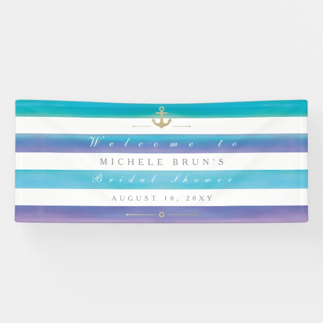 Watercolor Striped Nautical Bridal Shower Banner (Horizontal)
