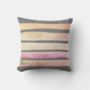 watercolor stripes abstract modern on gray throw pillow