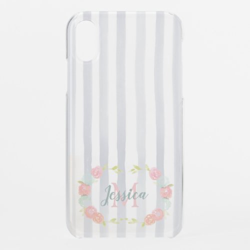 Watercolor Stripes and Floral Monogram iPhone XR Case