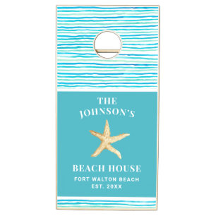 Watercolor Stripes Beach House Cornhole Set