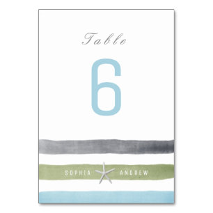 Watercolor stripes beach wedding table number