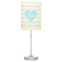 Watercolor Stripes Blue Heart Table Lamp