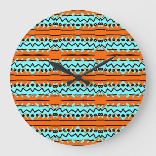 Watercolor stripes bright colorful pattern large clock