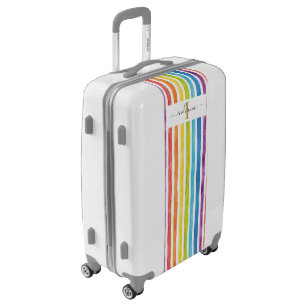 Watercolor Stripes Colorful Rainbow Monogram Name Luggage