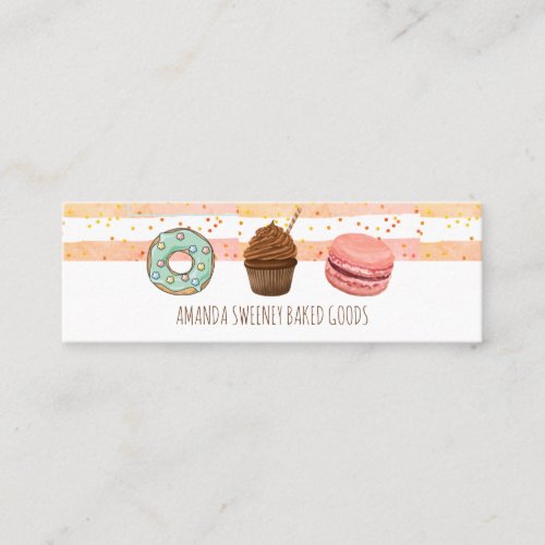 Watercolor Stripes Cupcake Macaroon Donut Baker Mini Business Card