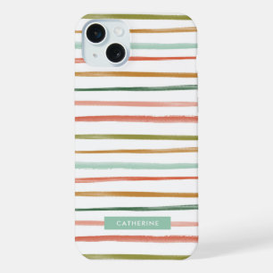 Watercolor Stripes Custom Name iPhone 15 Plus Case