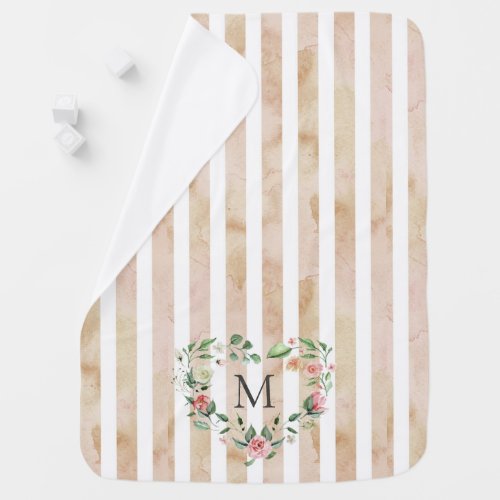 watercolor stripes floral wreath monogram baby blanket