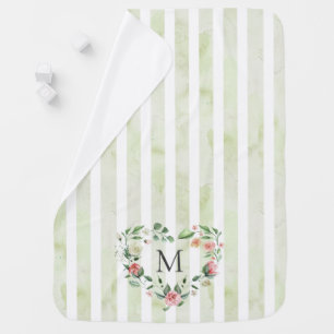 watercolor stripes floral wreath monogram baby blanket