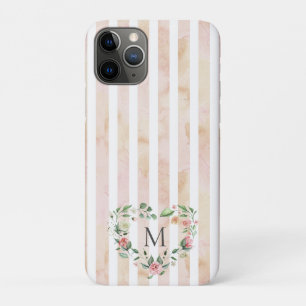 watercolor stripes floral wreath monogram iPhone 11 pro case