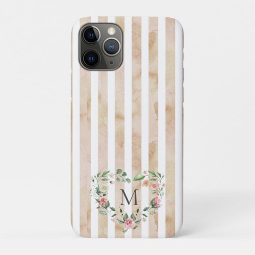 watercolor stripes floral wreath monogram iPhone 11 pro case