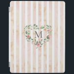 watercolor stripes floral wreath monogram iPad smart cover<br><div class="desc">watercolor stripes in pastel tones with spring floral wreath and a serif font monogram easy for you to customize</div>