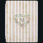 watercolor stripes floral wreath monogram iPad smart cover<br><div class="desc">watercolor stripes in pastel tones with spring floral wreath and a serif font monogram easy for you to customize</div>