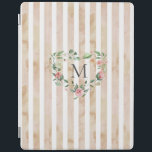 watercolor stripes floral wreath monogram iPad smart cover<br><div class="desc">watercolor stripes in pastel tones with spring floral wreath and a serif font monogram easy for you to customize</div>