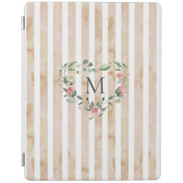 watercolor stripes floral wreath monogram iPad smart cover