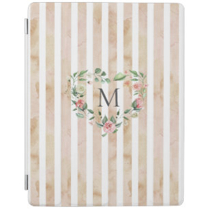 watercolor stripes floral wreath monogram iPad smart cover